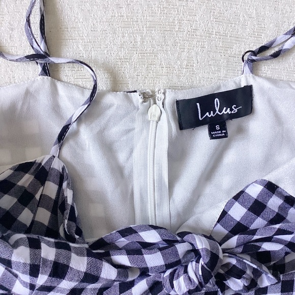 Lulu’s St. Helena Black and White Gingham Tie Front Dress Women’s Small Mini - Picture 6 of 15